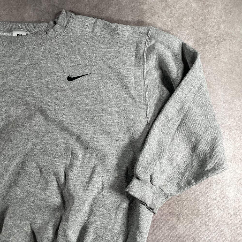 90s VTG Nike Swoosh Logo Crewneck Sweatshirt Heather Gray Made in USA Boxy Large